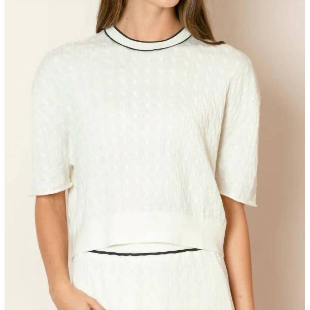 NEW JESSIE LIU short sleeve cable knit sweater in ivory